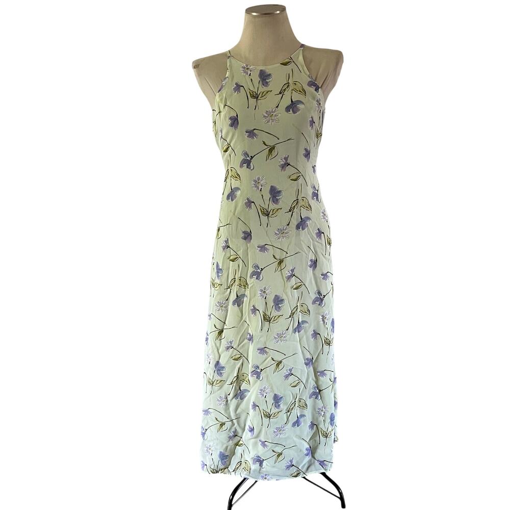 Vtg Y2K 2000s Light Green Floral Maxi Dress Sz 8 Fairycore Cottagecore Whimsical